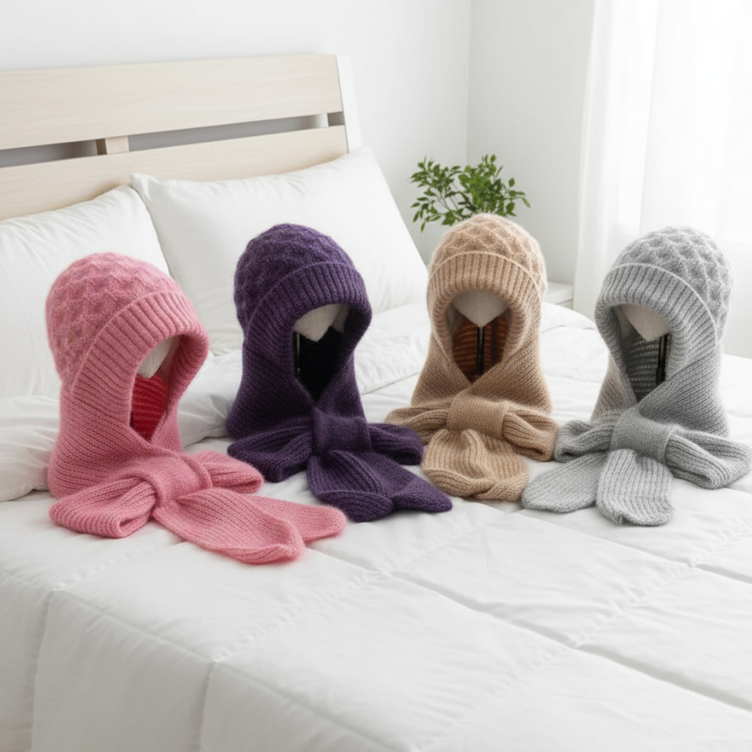 Éloria™ – Bonnet-écharpe tricoté doublé polaire pour femme