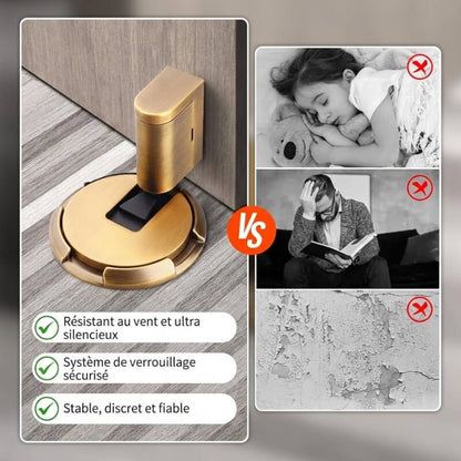 Auralis™ – Butoir de Porte en Nickel Brossé à Verrouillage Intégré