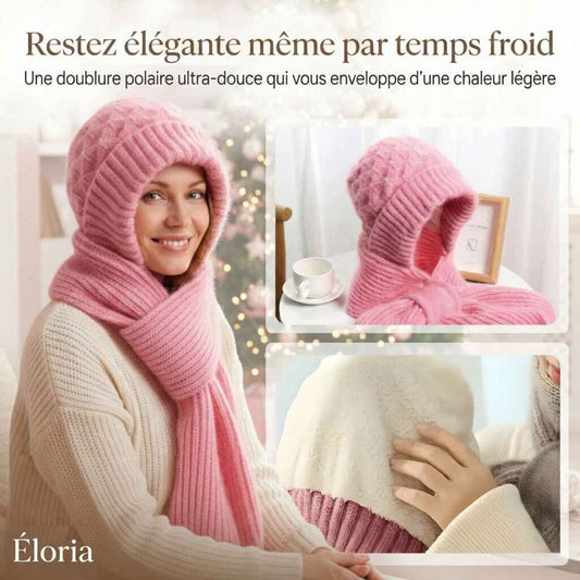 Éloria™ bonnet écharpe femme doublure polaire douce, accessoire hiver élégant pour garder la tête, le cou et les oreilles bien au chaud