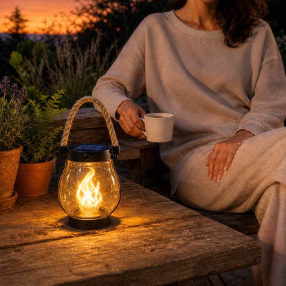 Emberholm™ – Lanterne Solaire Flamme Vacillante avec Poignée Corde