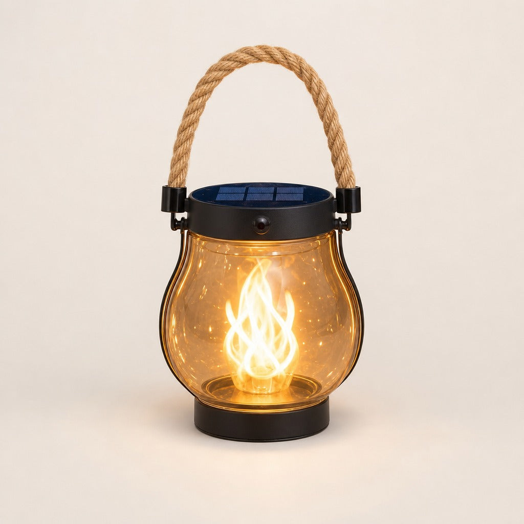 Emberholm™ – Lanterne Solaire Flamme Vacillante avec Poignée Corde