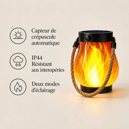Emberholm™ – Lanterne Solaire Flamme Vacillante avec Poignée Corde