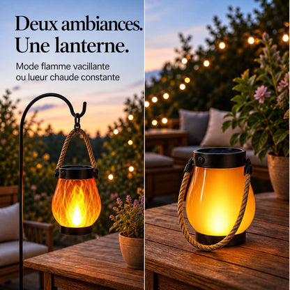 Emberholm™ – Lanterne Solaire Flamme Vacillante avec Poignée Corde