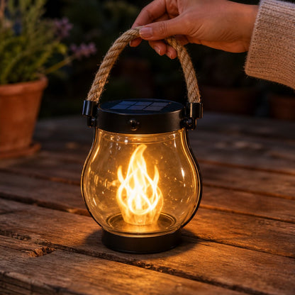 Emberholm™ – Lanterne Solaire Flamme Vacillante avec Poignée Corde