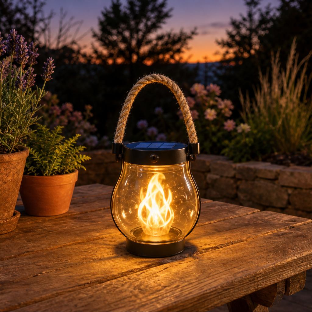 Emberholm™ – Lanterne Solaire Flamme Vacillante avec Poignée Corde