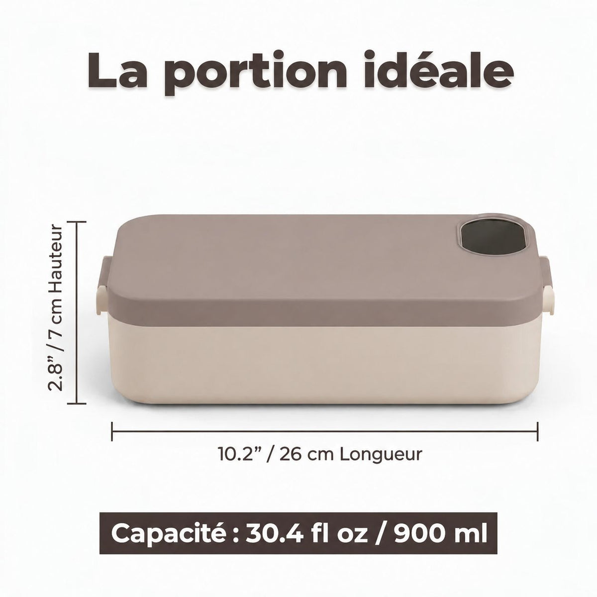 Dimensions de la BentoChaud : 26 cm, capacité 900 ml