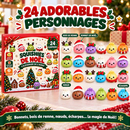 24 adorables squishies raviolis mochi de Noël : bonnets, bois de renne, écharpes