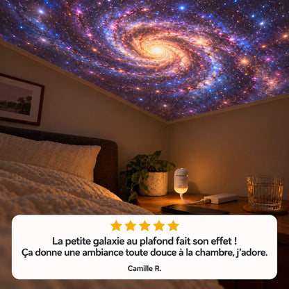 Galaxie projetée sur tout le plafond de la chambre avec avis client 5 étoiles
