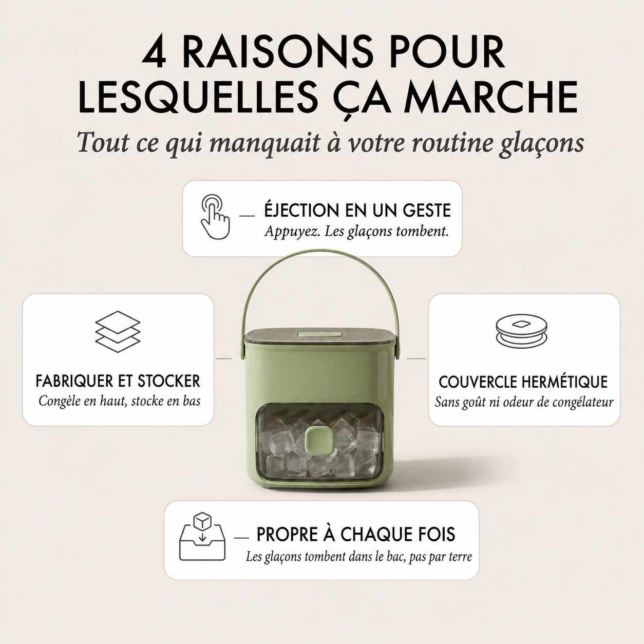 IcePro™ – Bac à Glaçons Presse-Bouton avec Bac de Stockage & Pince + -50%