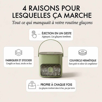 IcePro™ – Bac à Glaçons Presse-Bouton avec Bac de Stockage & Pince + -50%