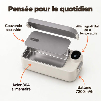 BentoChaud : couvercle sous vide, affichage digital de la température, acier 304, batterie 7200 mAh
