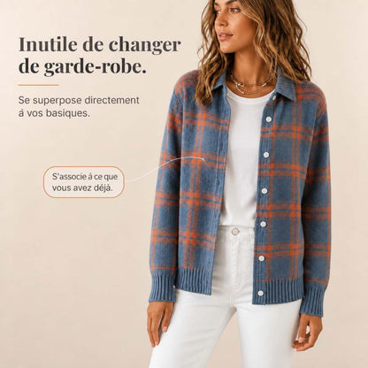 Carreline™ – Gilet en Maille à Carreaux et Col Chemise