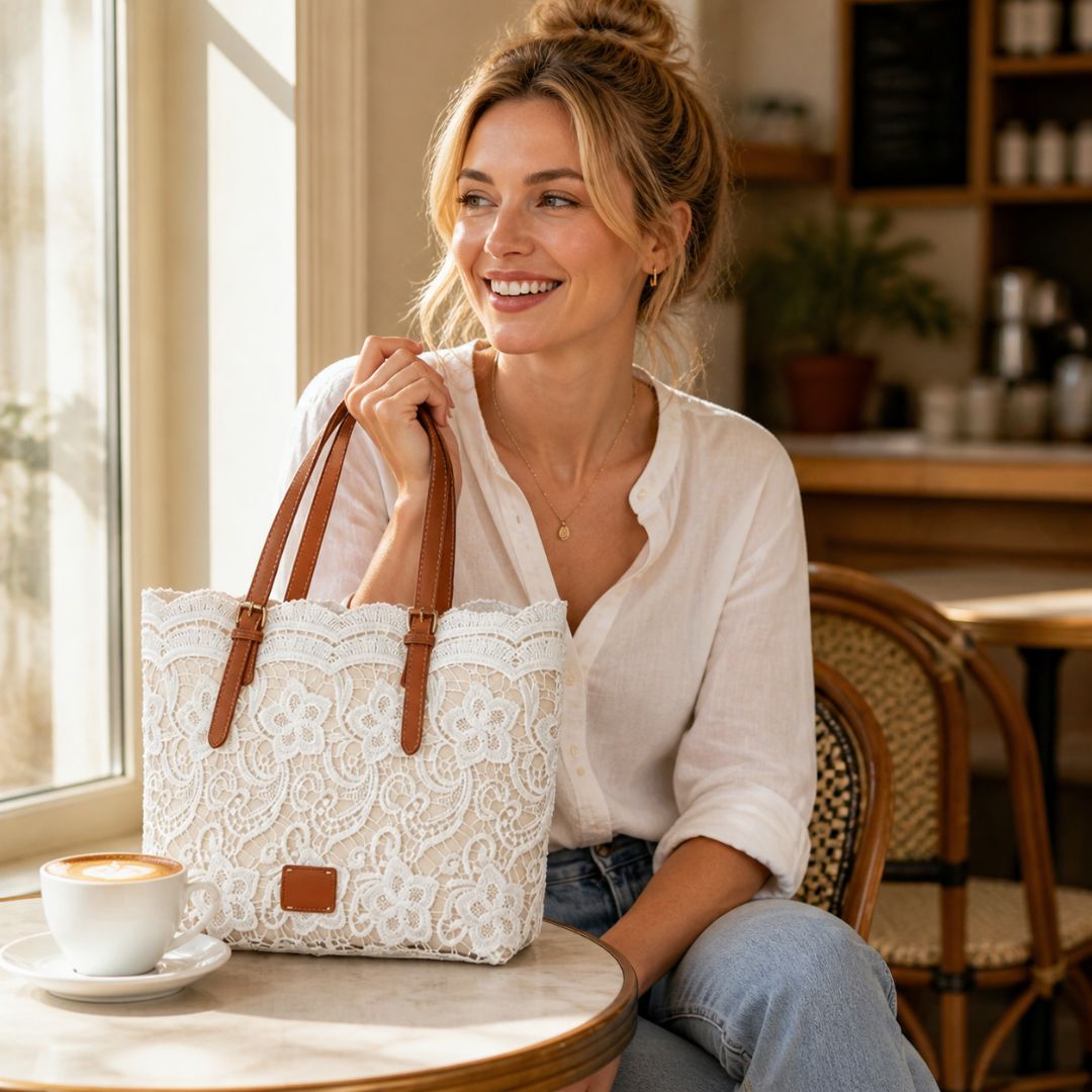 LuneChic™ – Cabas Épaule en Dentelle Florale Crochetée