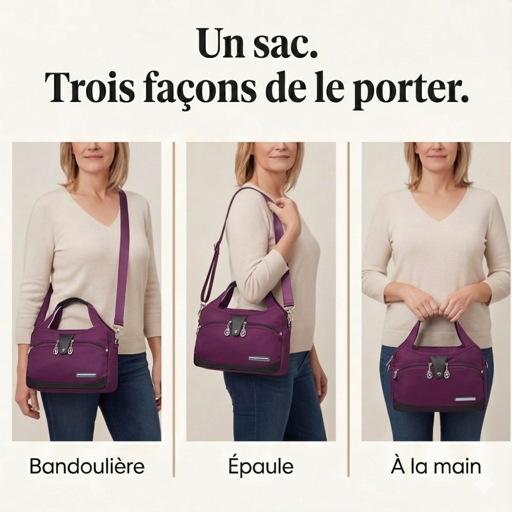 PorteChic™ – Sac Bandoulière Multi-Poches Résistant à l'Eau