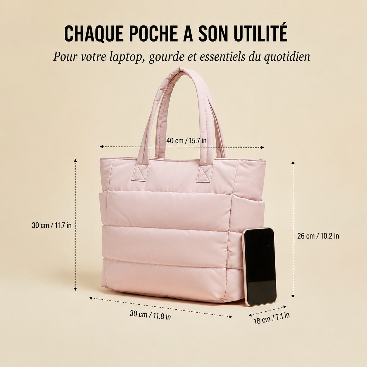 PuffChic™ – Cabas Matelassé Ultra-Léger avec Compartiment Laptop + 50% OFF
