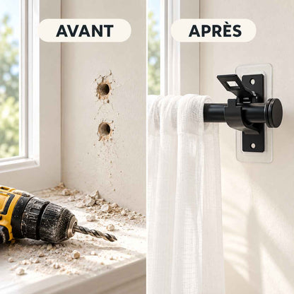 Avant après : trous de perceuse contre support StickRod sans perçage
