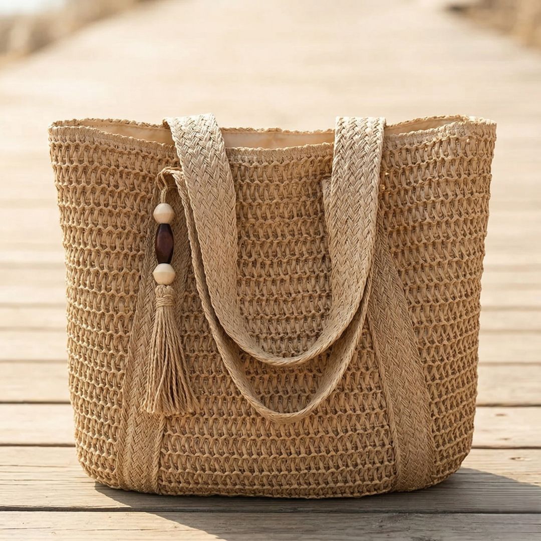 TressChic™ – Sac Cabas Tressé Bohème avec Fermeture Éclair & Pompon – 50% OFF