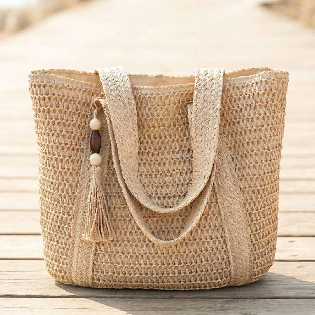TressChic™ – Sac Cabas Tressé Bohème avec Fermeture Éclair & Pompon – 50% OFF