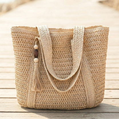 TressChic™ – Sac Cabas Tressé Bohème avec Fermeture Éclair & Pompon – 50% OFF