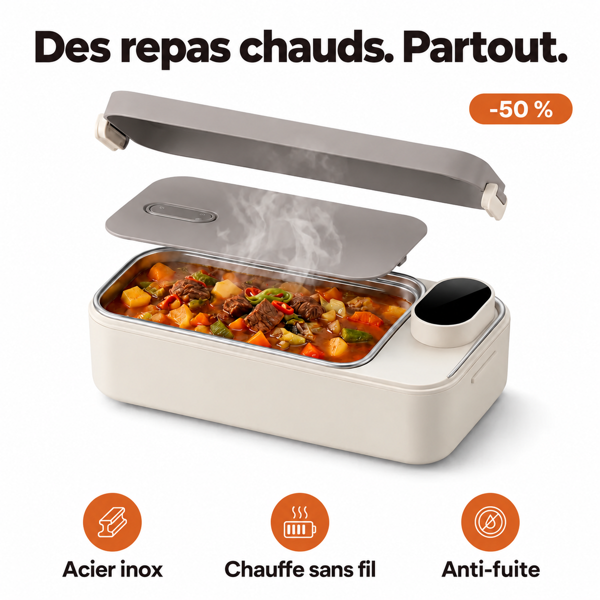 Boîte chauffante sans fil BentoChaud : des repas chauds partout
