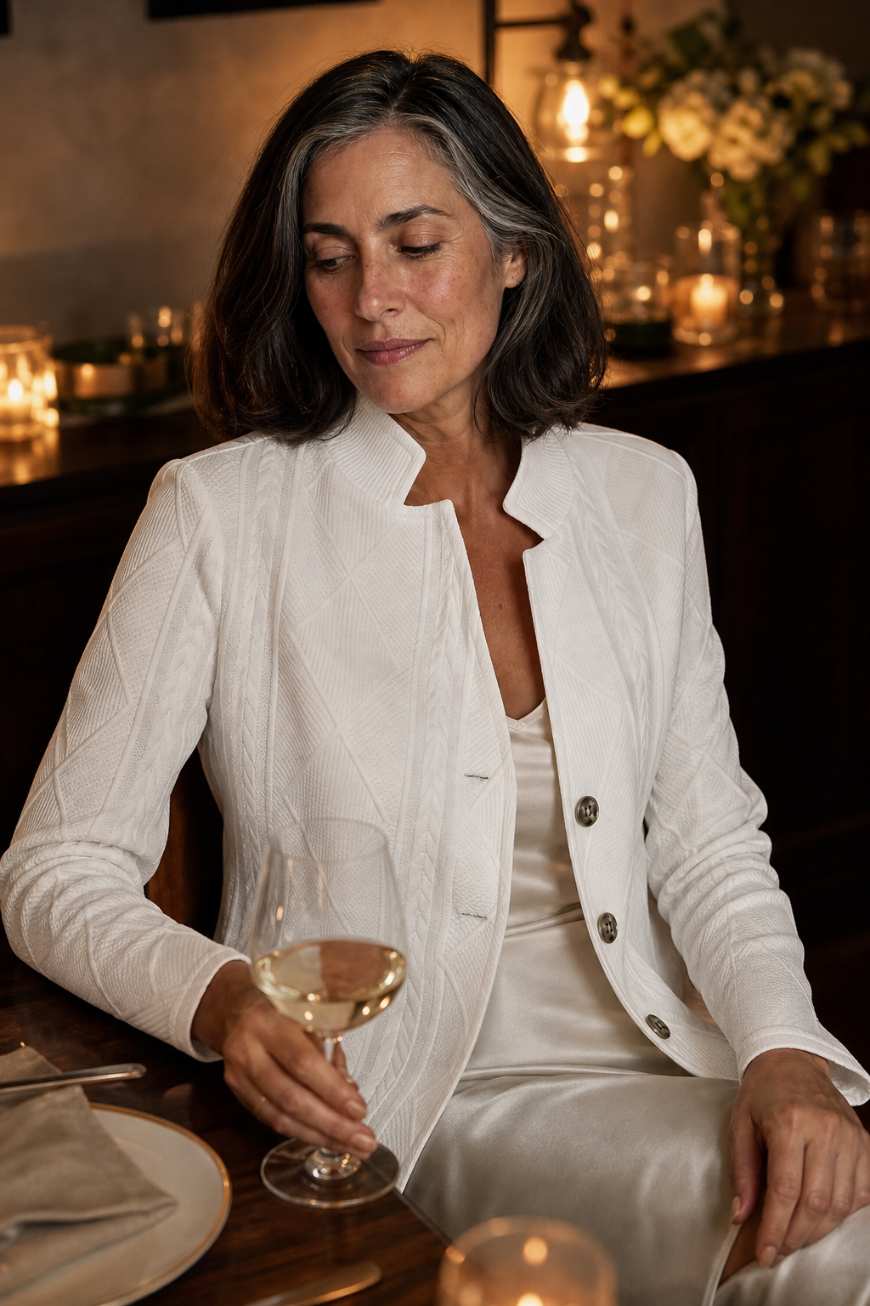 Blazer Blazéa blanc porté pour un dîner