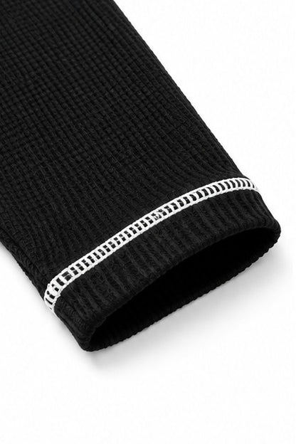 GaufréChic™ – Haut Henley en Maille Gaufrée à Surpiqûres Contrastées